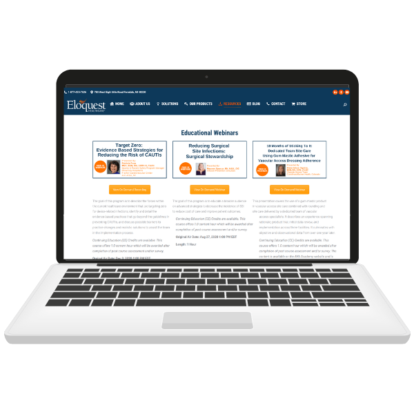Laptop with screen shot of educational webinars page
